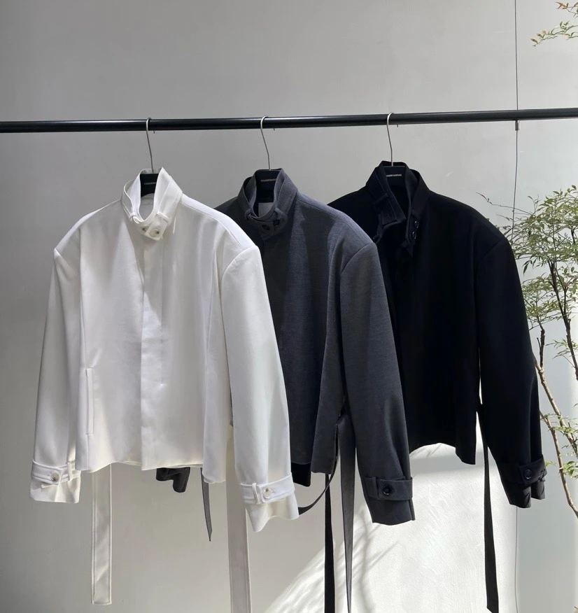 31007 韩系小众设计感立领宽松夹克休闲高级感短款垫肩外套男