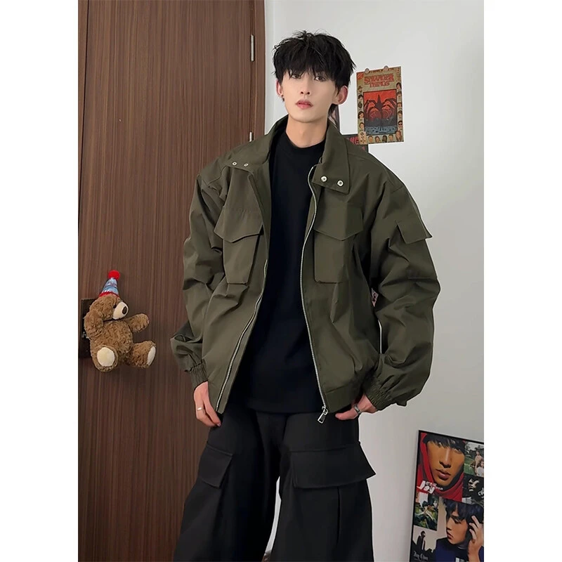 美式青年潮牌爆款外套男款痞帅高级感休闲夹克春秋季简约纯色外衣