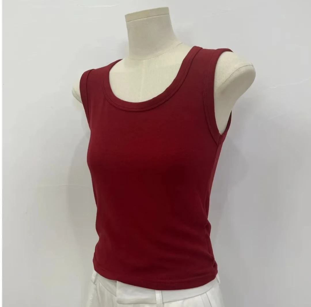 纯欲U领遮副乳修身高弹背心夏季简约辣妹吊带上衣