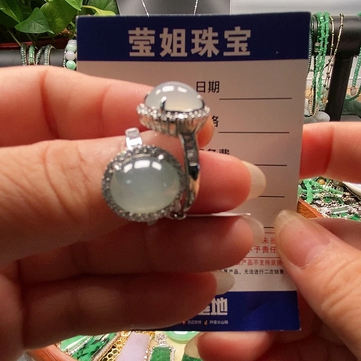 翡翠戒指银S925镶嵌小*赖戒指