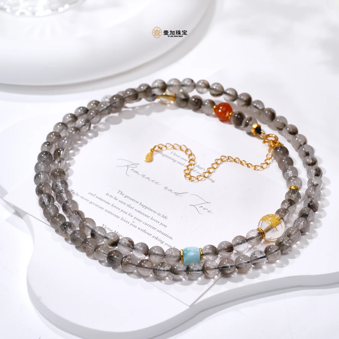 壹加师姐|手工设计躺赢黑银钛水晶多功能项链多样性发一8418N