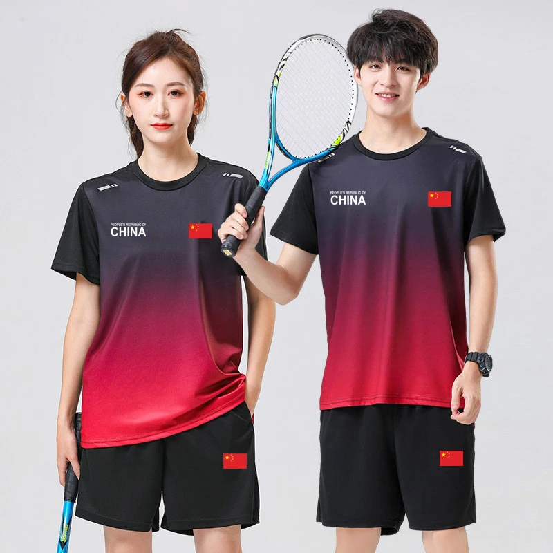 中国队China运动套装男女夏季速干薄款短袖短裤训练羽毛球服定制