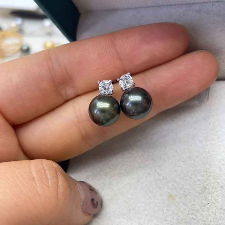 海水珍珠耳饰银S925镶嵌