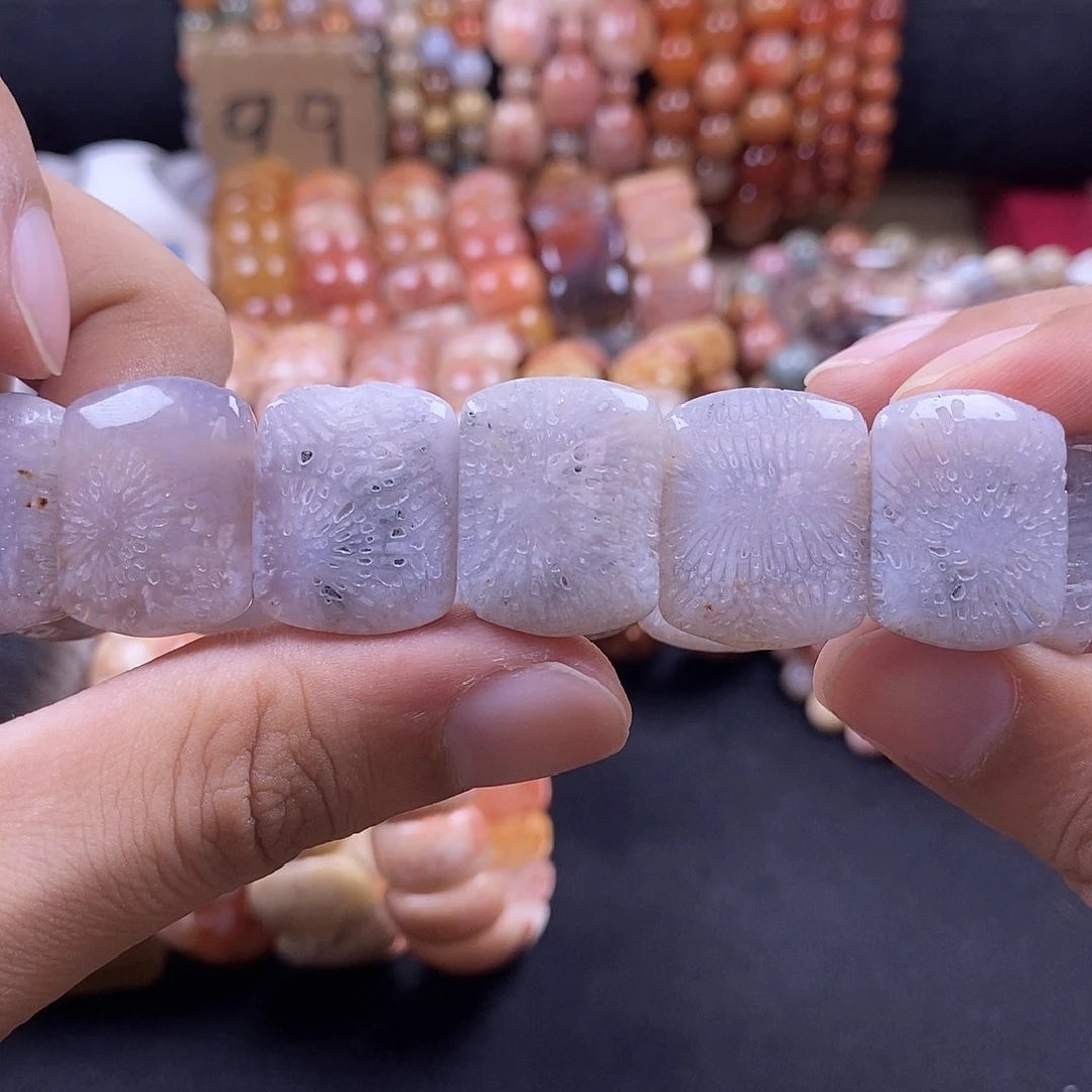 硅化珊瑚（珊瑚玉）手牌 未镶嵌紫蓝冰骨骼花48