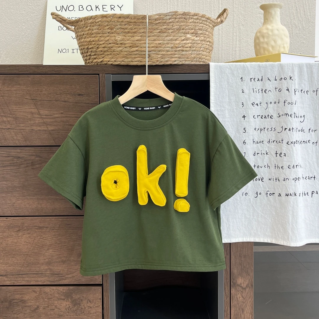 【小蛋壳】【现货】儿童夏季韩版时尚百搭字母短袖圆领男童宽松T恤潮