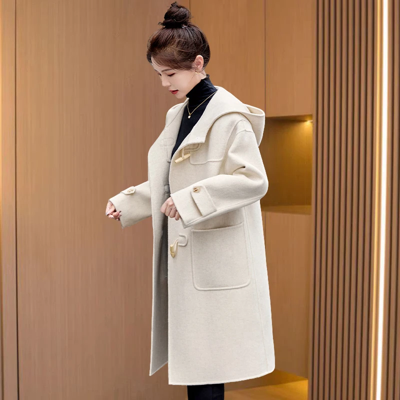牛角扣毛呢外套女春装2025年新款爆小香风超好看减龄双面羊毛大衣