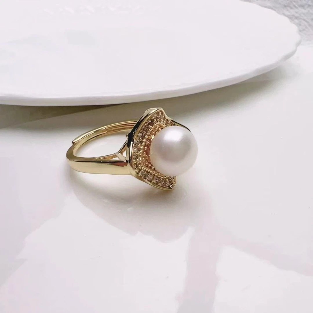 合金戒指 天圆地方轻奢白色珠珠