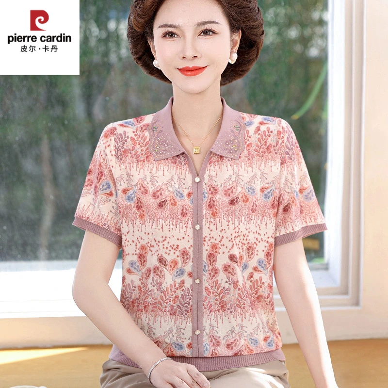 皮尔卡丹妈妈夏装洋气宽松小衫中老年女短袖恤2025夏季薄款时尚上