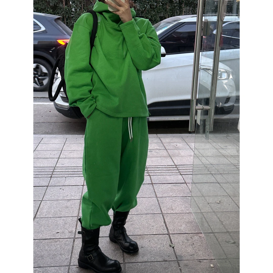 ZR175 秋冬连帽厚款纯色简约百搭休闲套装