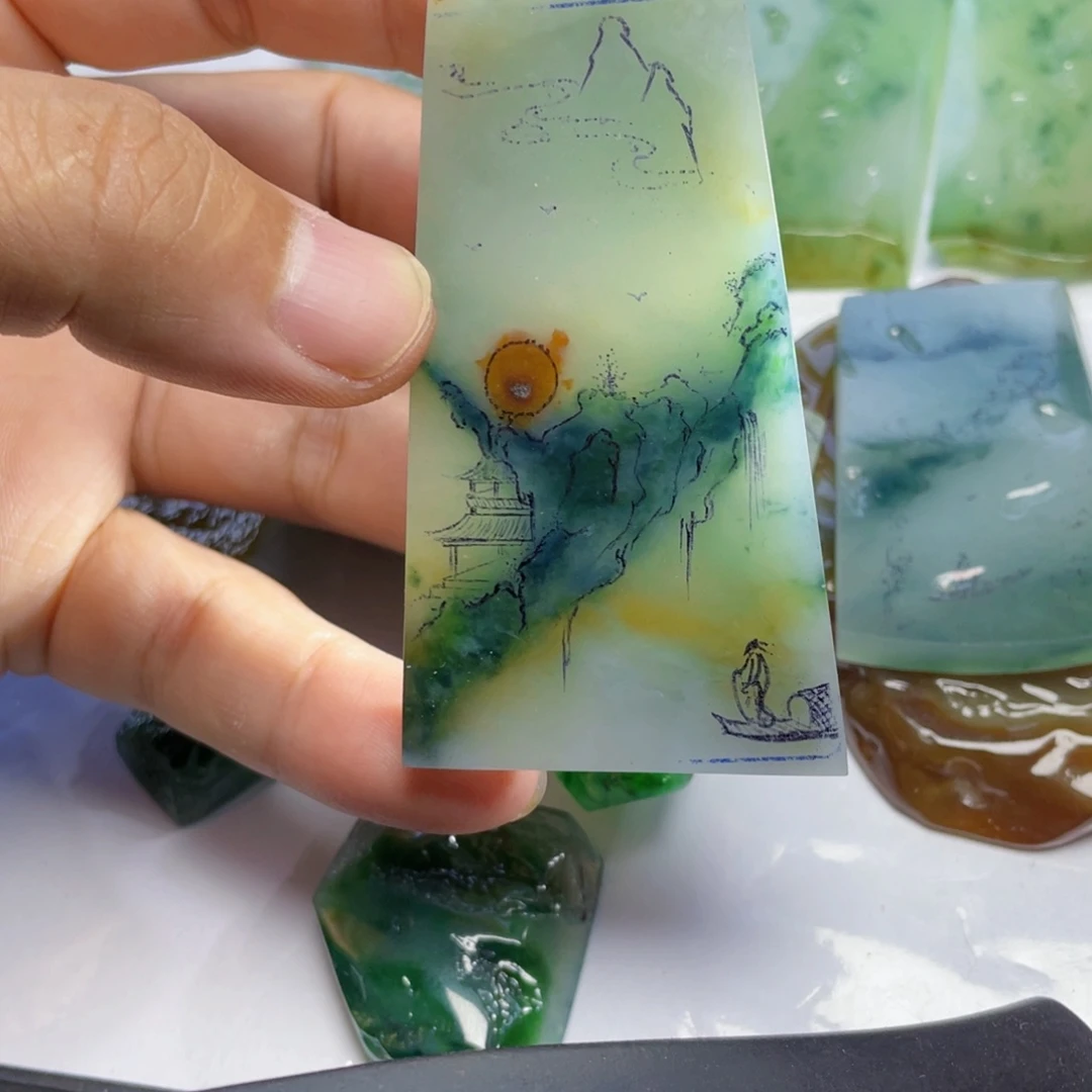 定制翡翠未镶嵌山水包工