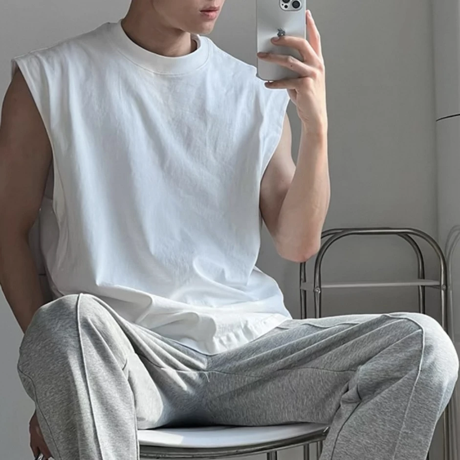 【300G】夏季美式高街重磅纯色圆领坎肩男女宽松休闲百搭背心-010