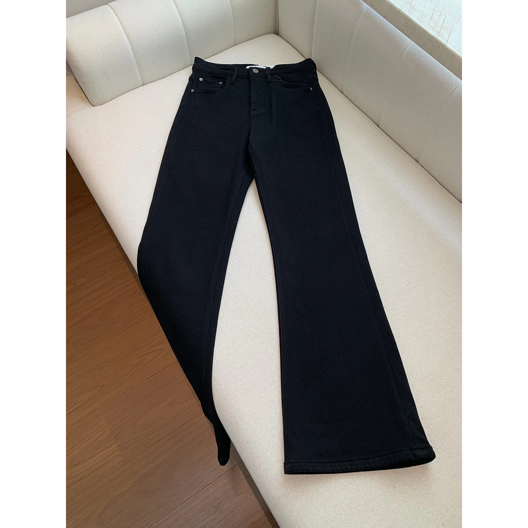 “黑色微喇裤”加厚绒 特绒不掉色喇叭牛仔裤