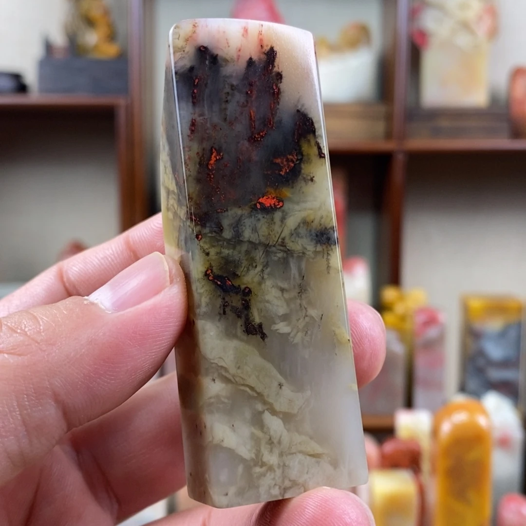 印石巴林石巴林鸡血石血王水草素章扁章