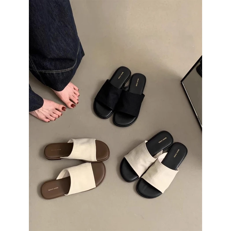 时尚新款简约大气外穿拖鞋慵懒松弛感布面编织小众设计感休闲拖鞋