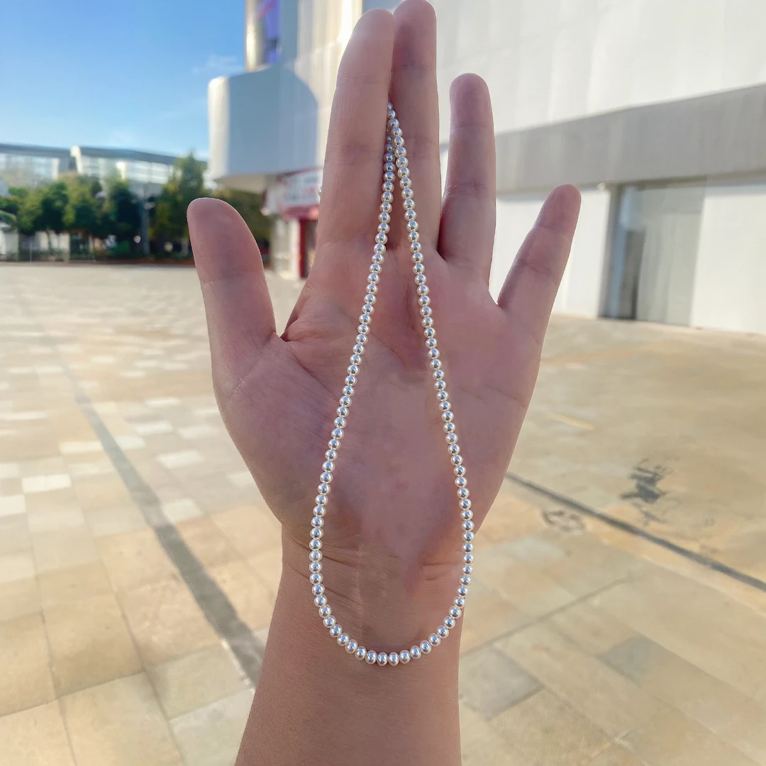 尾链镀18K真金3-5mm暖白极光经典正圆百搭项链