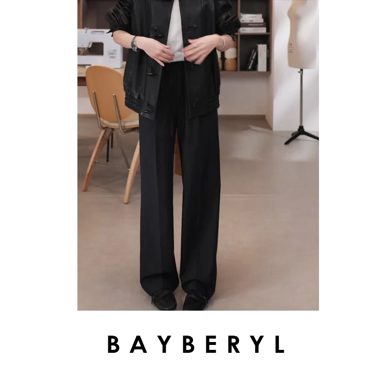 CC10-BAYBERYL老贝可水洗羊毛抽绳松紧黑百搭通勤休闲裤XXK5E2710