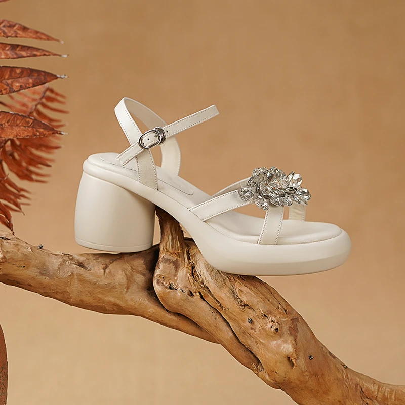 牛皮7.5公分/小个子夏季复古厚底凉鞋百搭真皮仙女风露趾高跟鞋