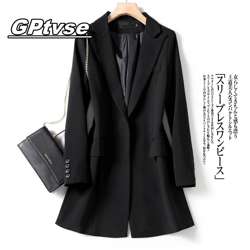 GPTVSE西装外套女新款春韩版修身中长款爆款黑色职业气质百搭上衣