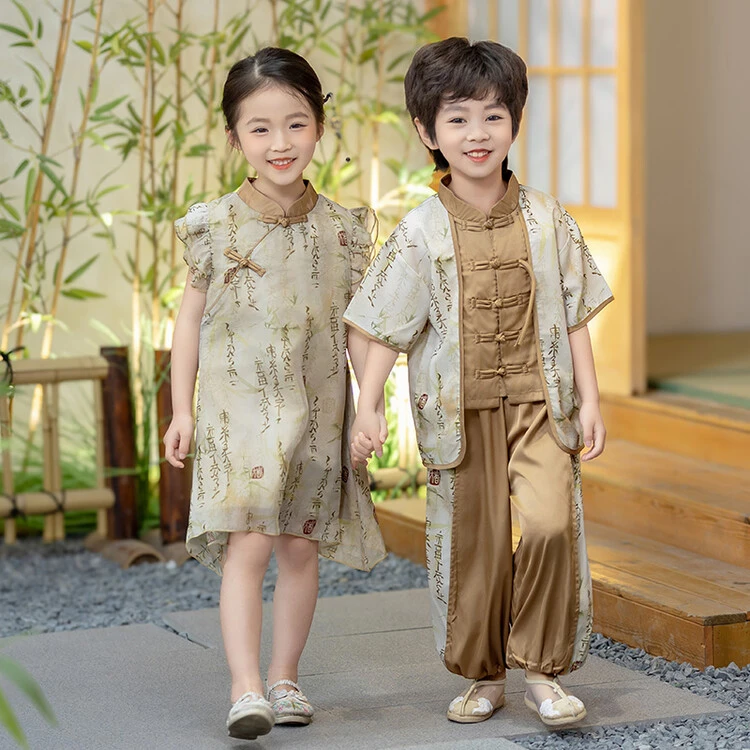 （备注编码链接）春夏唐装汉服清款套装男童女童幼儿园表演