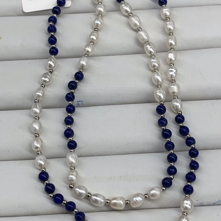 颈饰淡水珍珠银S925镶嵌毛衣链 5-6mm 144号