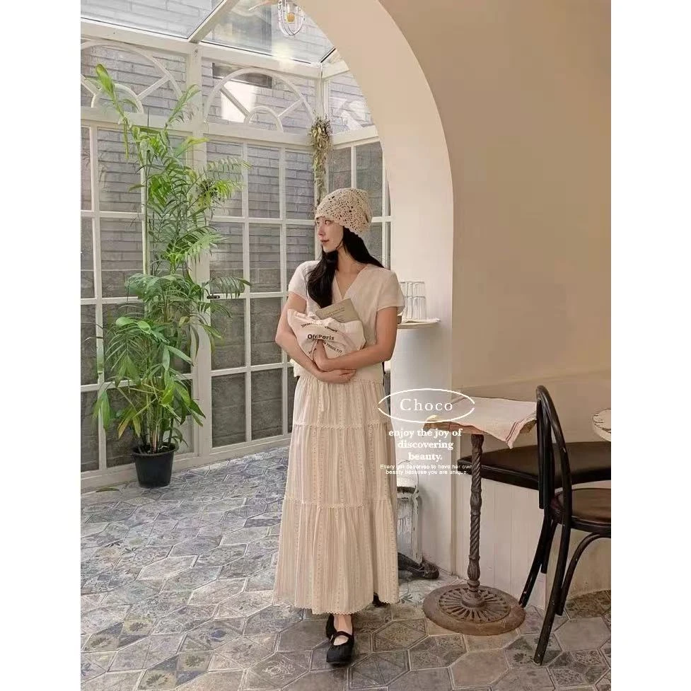 F3-1两色“蕾丝环绕”松紧腰半身裙