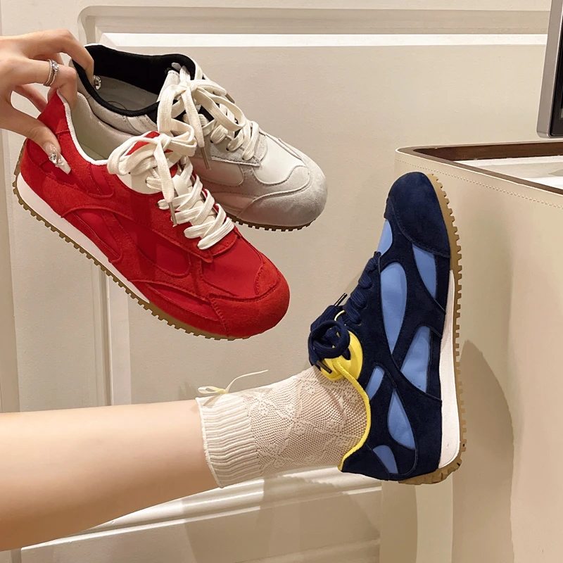 复古系带德训鞋女款2025新款夏季薄款休闲运动阿甘鞋平底爆款板鞋