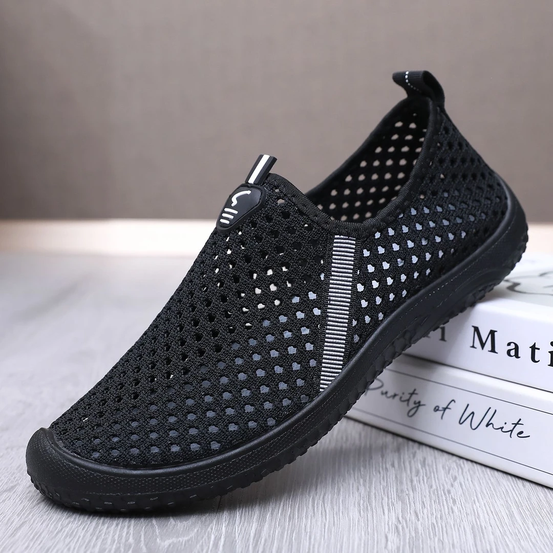 老北京布鞋男士夏季网鞋软底防滑一脚蹬休闲运动中老年飞织健步鞋