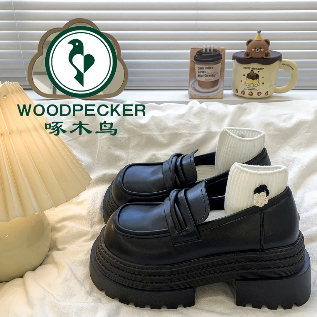 啄木鸟复古粗跟厚底小皮鞋女2025秋冬季新款法式玛丽珍乐福鞋单鞋