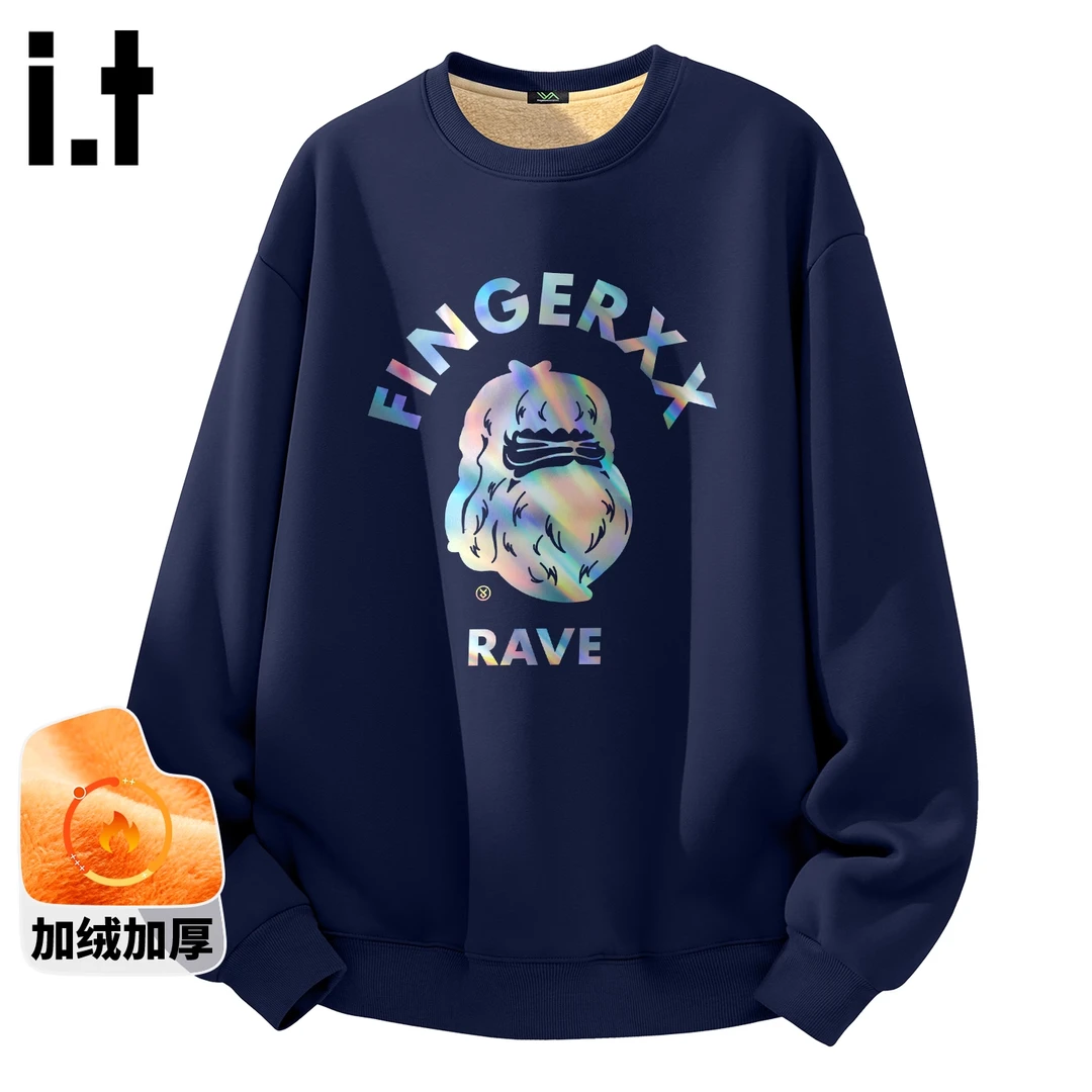 it FINGERCROXX卫衣男款冬季加绒加厚羊羔绒圆领正肩上衣防寒外套