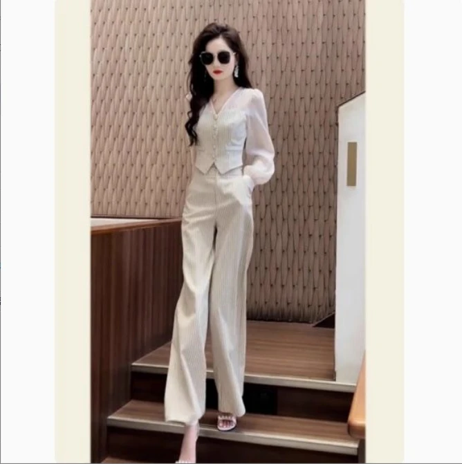 5401夏季新款今年流行小洋装炸街减龄高级感小香风条纹衬衫套装女