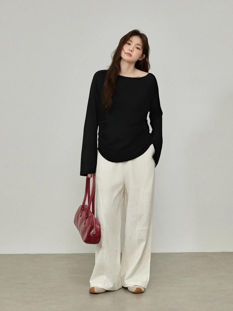 大码女装设计感露肩上衣休闲气质打底衫2025秋款胖mm针织衫