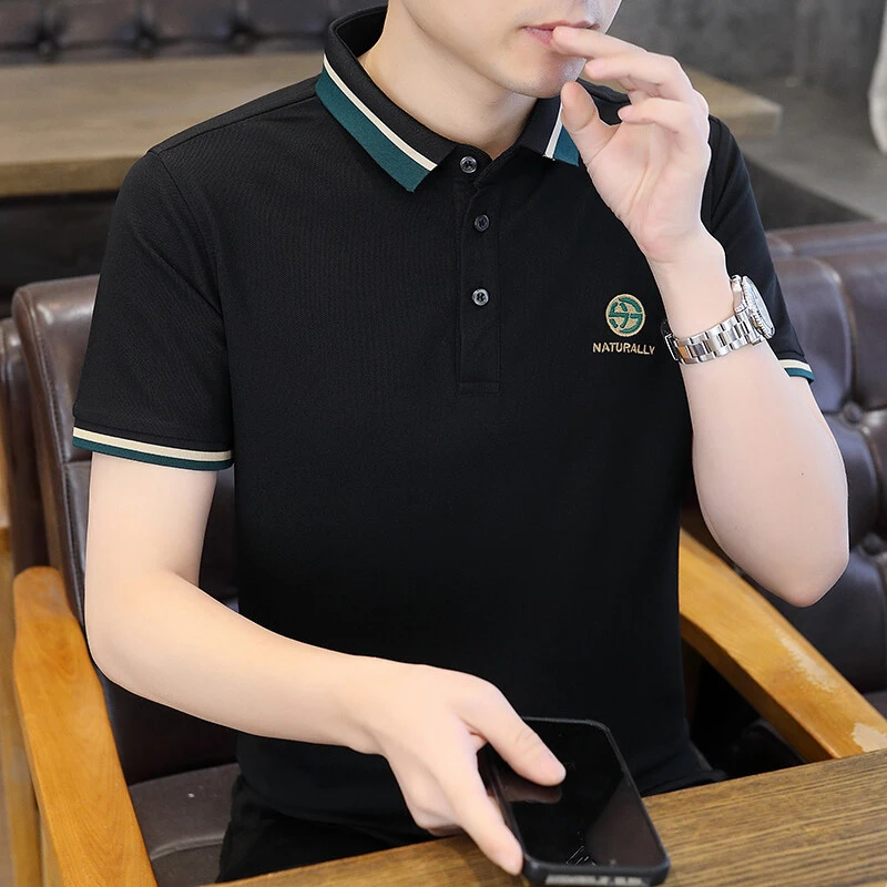 夏季高品质色衫青少百搭短袖恤修身半袖休闲夏翻领上衣