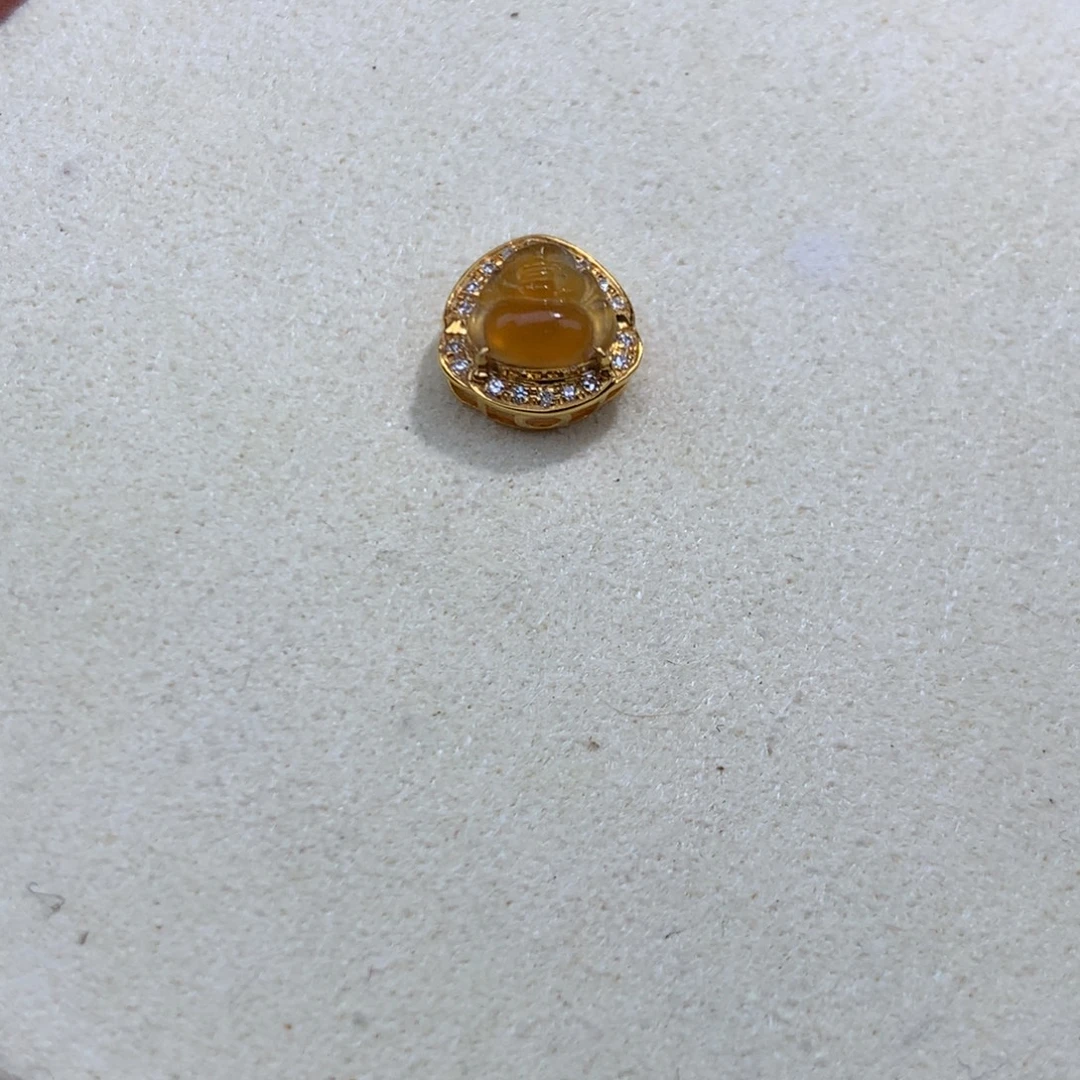 翡翠18K金镶嵌项链佛公