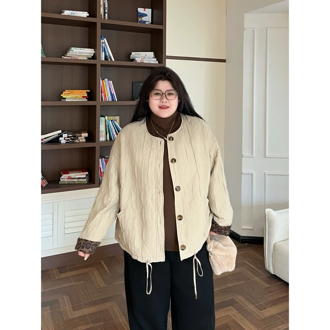 花契“糖霜缀冬”大码女装秋季百搭200斤胖mm时尚腔调薄棉服15899-X