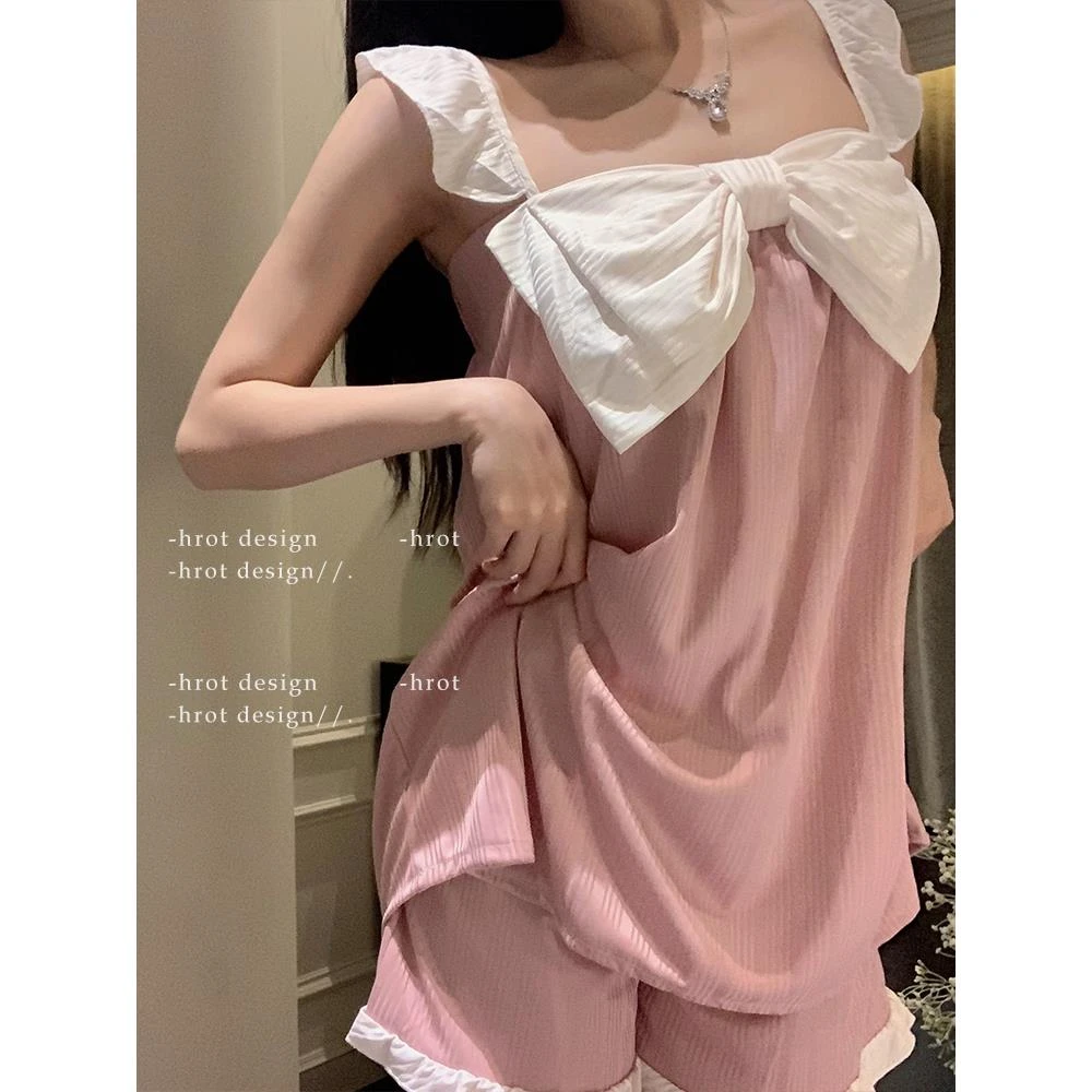 邻家小妹*可爱休闲家居服可出门短裤女2025新款夏款冰丝吊带睡衣