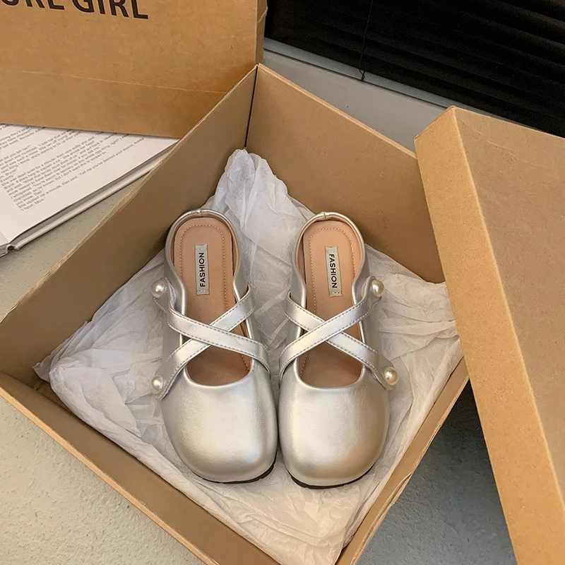 577银色平底韩版包头拖鞋仙女风外穿2025年新款夏季懒人休闲单鞋
