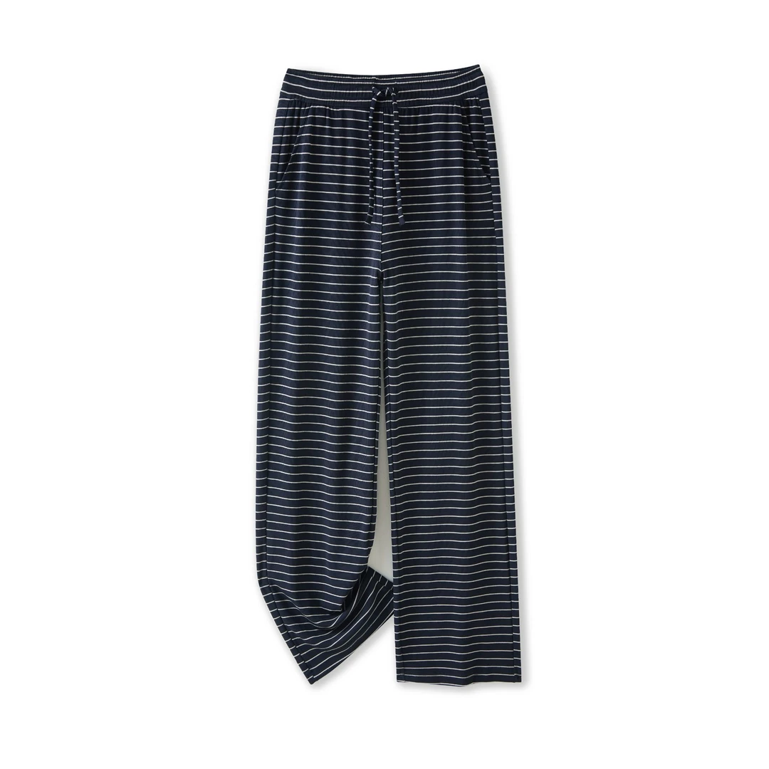 超洋气条纹天丝窄版直筒凉凉裤小个子高级定制