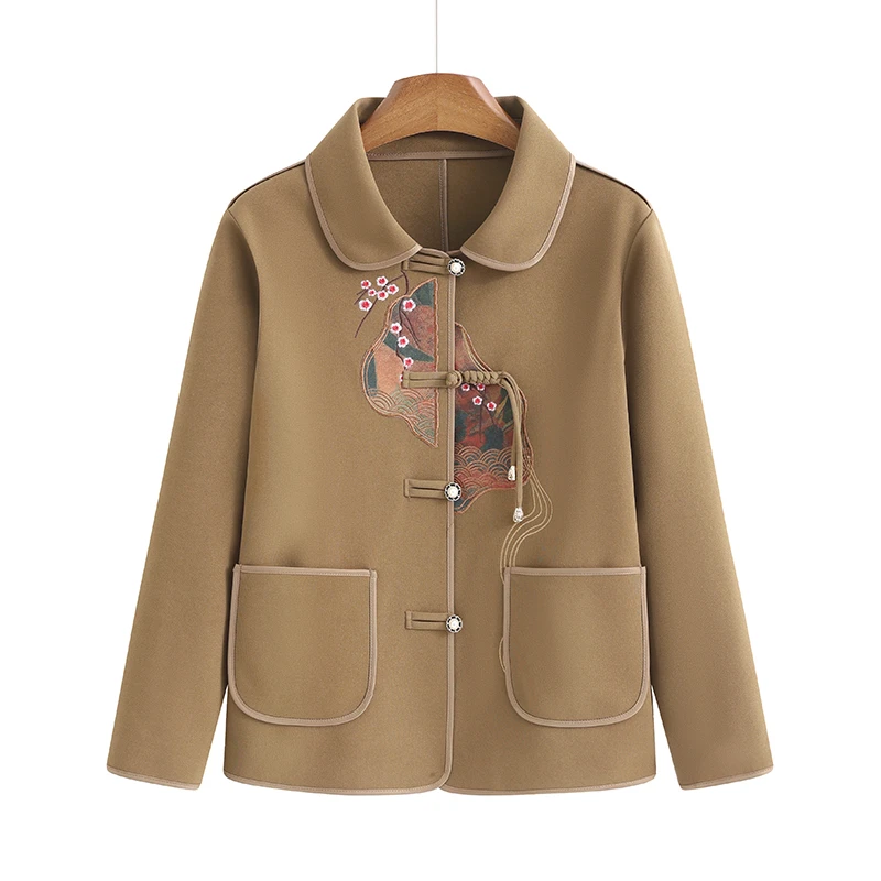 中老年人春秋装女妈妈长袖衬衫老太太上衣妈妈唐装薄款外套