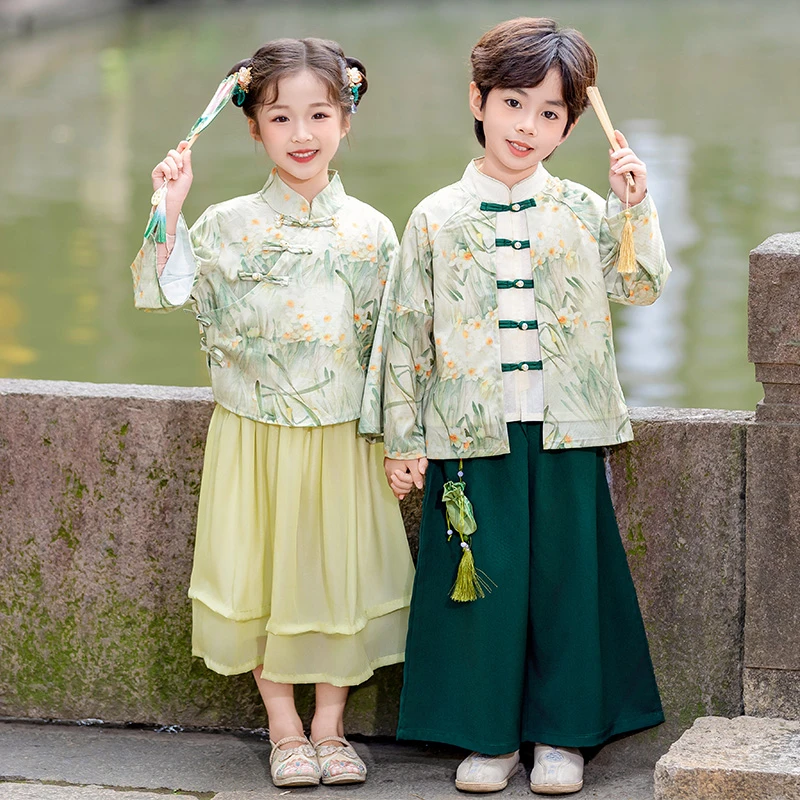 儿童汉服国潮新中式套装2025男女童春装古风民族服古装国学表演服