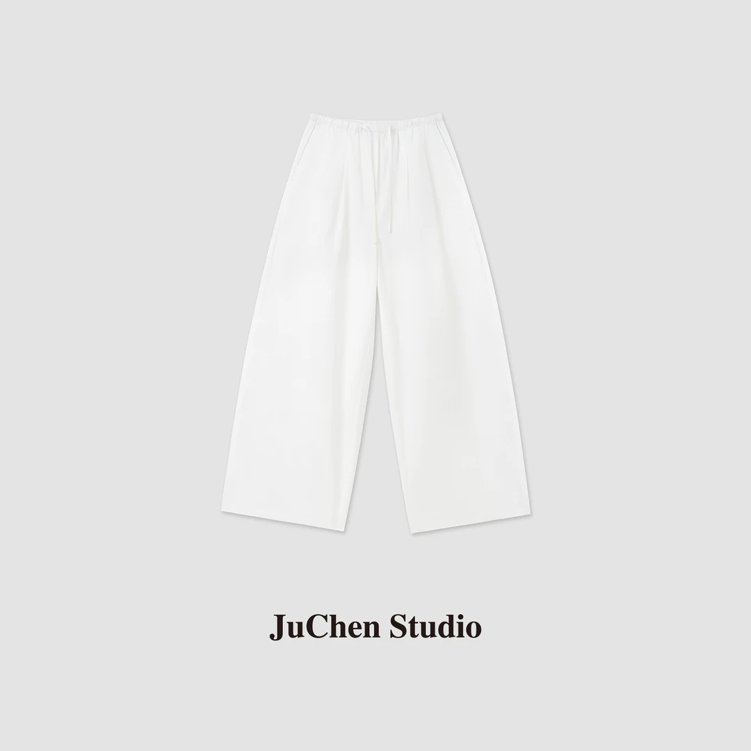 “本白哲学”柔光长绒棉微弧立裁随性包容白色阔腿裤休闲裤SS044171