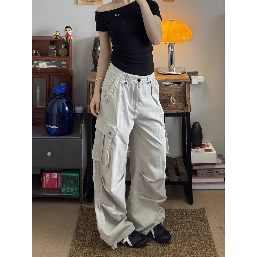 夏季美式复古脏染直筒宽松显瘦工装裤多口袋男女休闲裤百搭