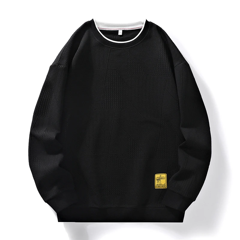 休闲潮流提花宽松型长袖圆领透气免烫卫衣秋冬贴布徽章不起球套头