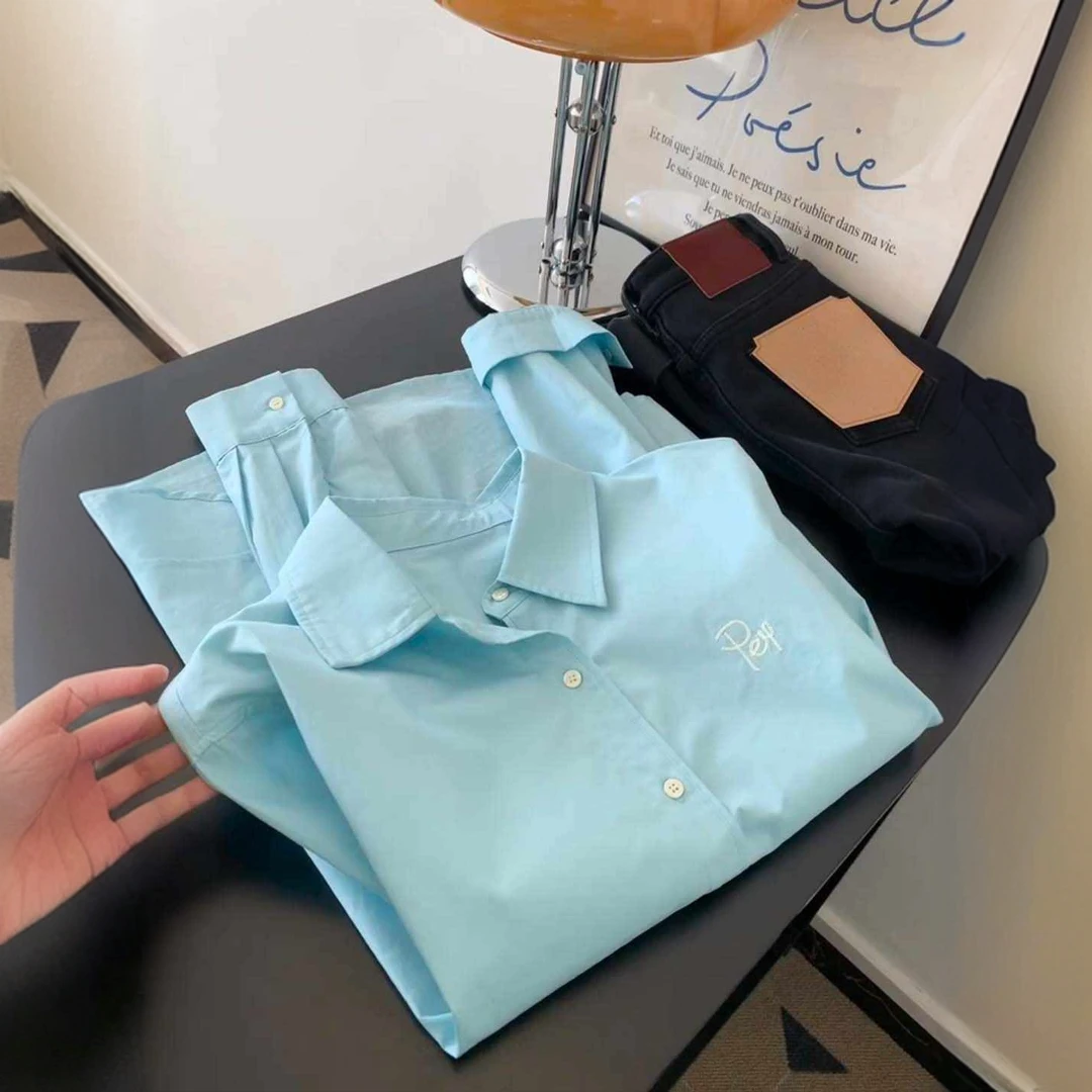 这颜色好清爽好显白~早春薄荷曼波衬衫少女学院风设计感长袖上衣