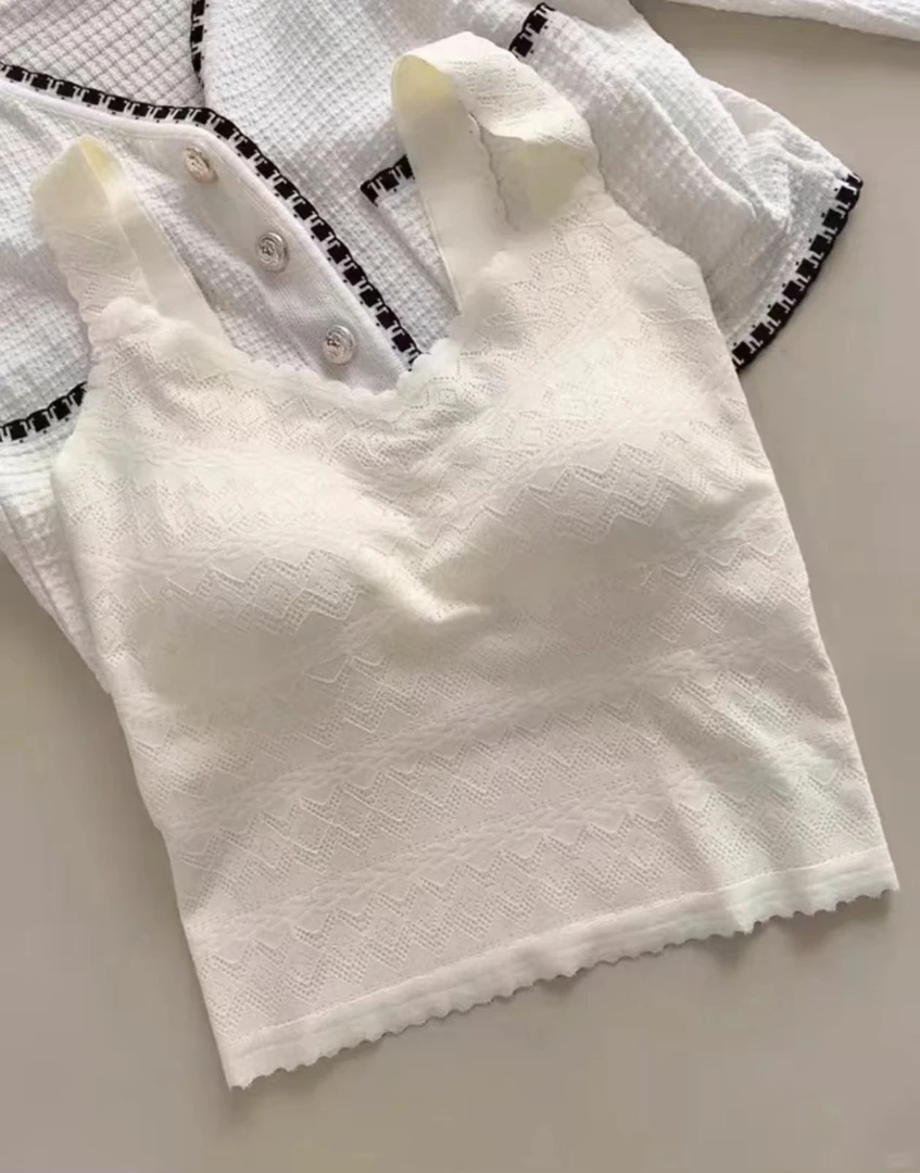 蕾丝美背背心文胸一体吊带女带胸垫