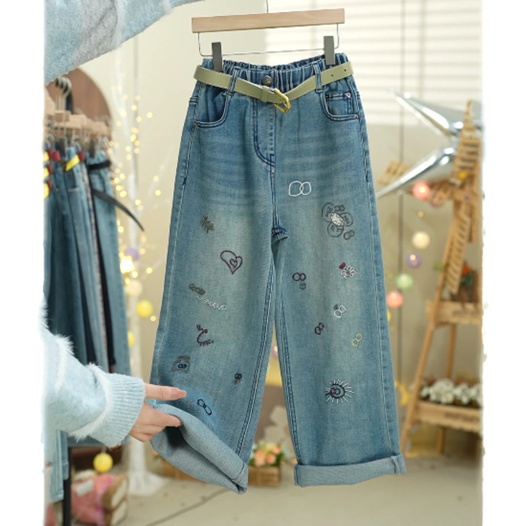 【19号】女童牛仔裤儿童高腰直筒休闲夏季宽松破洞中大童