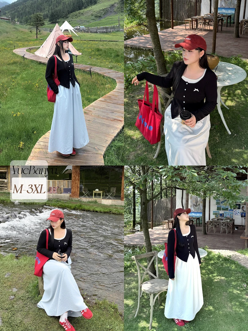 月半鱼【精灵少女】秋季miu系穿搭慵懒风假两件设计感显瘦连衣裙女