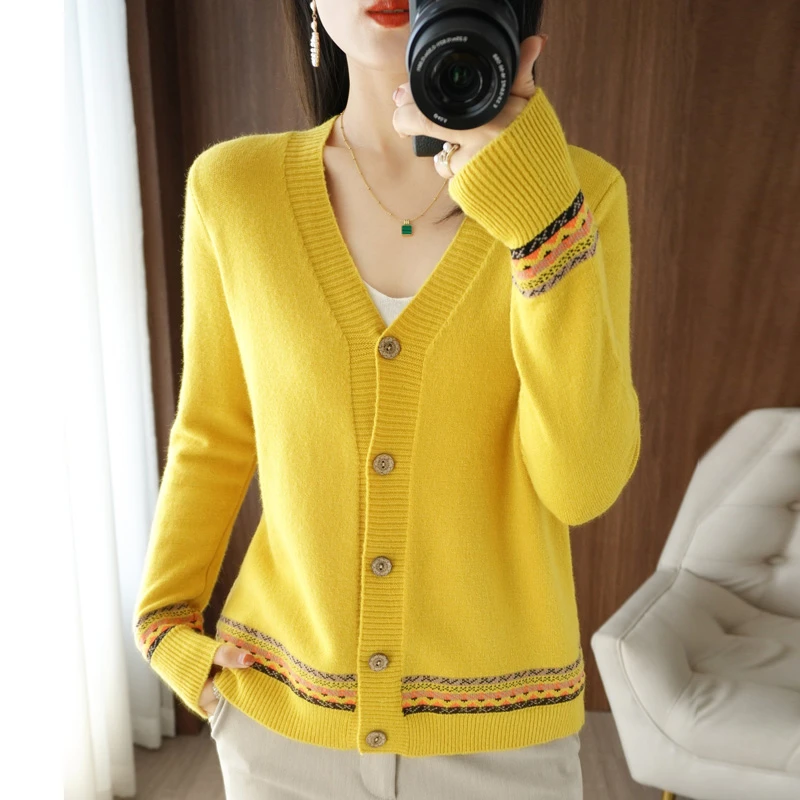 （A409）下摆提花开衫