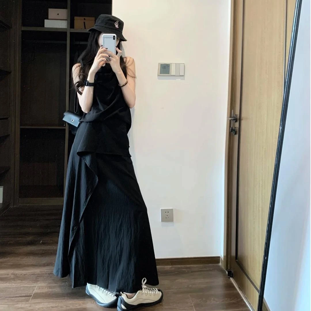 2025夏季新款高级感小众无袖显瘦上衣气质宽松半身裙套装