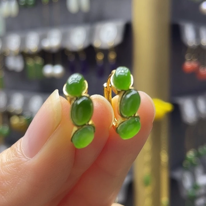 和田玉银S925镶嵌耳饰