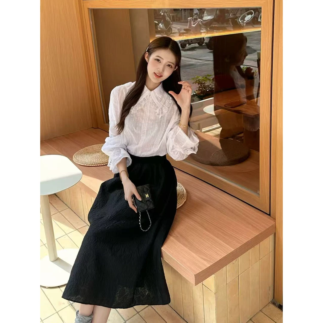 GIRDEAR/哥弟「神明少女」春夏宫廷风花边长袖衬衫女130068